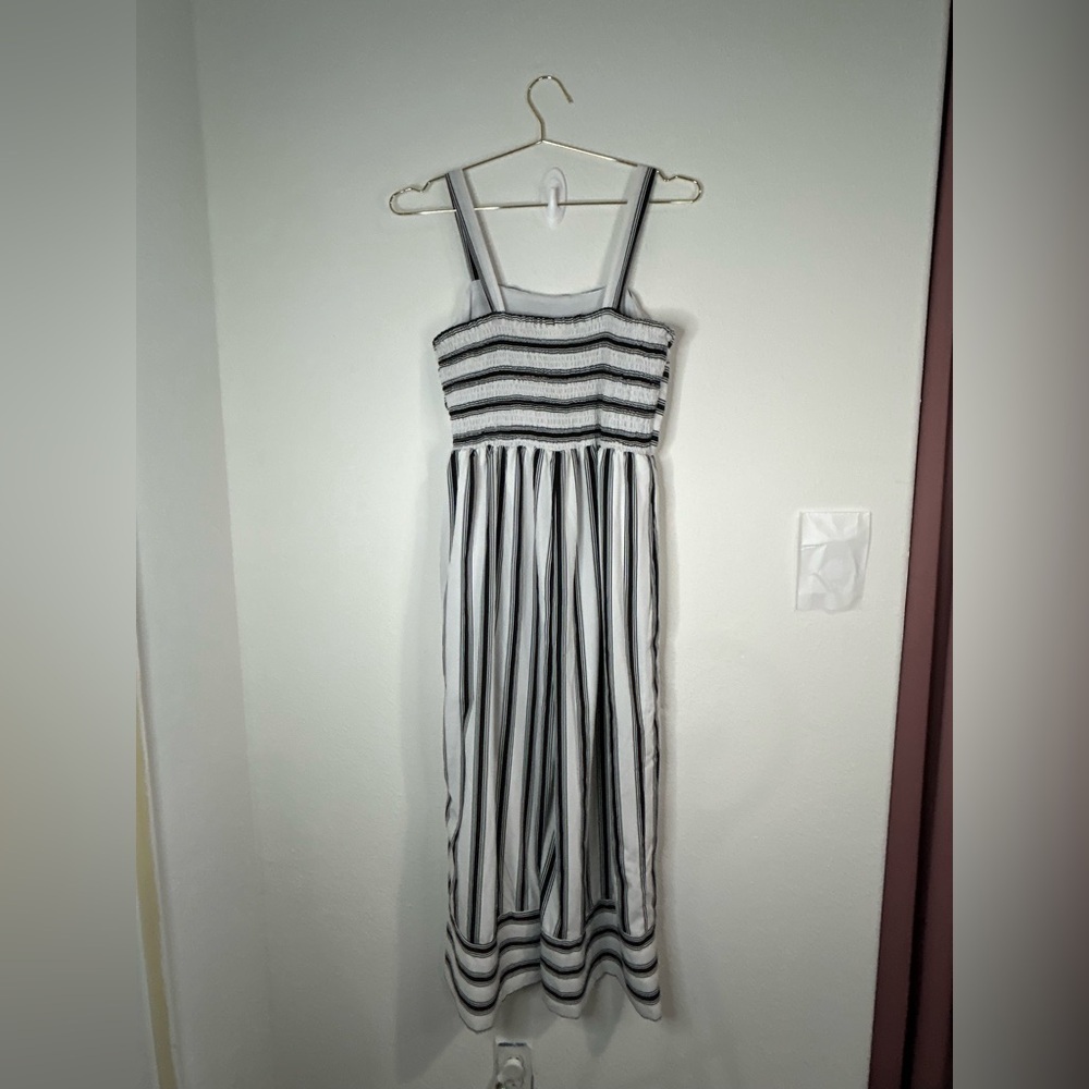 Midnight Sky Black White Striped Wide Leg Jumpsuit Sleeveless Summer One Piece L - Picture 4 of 6